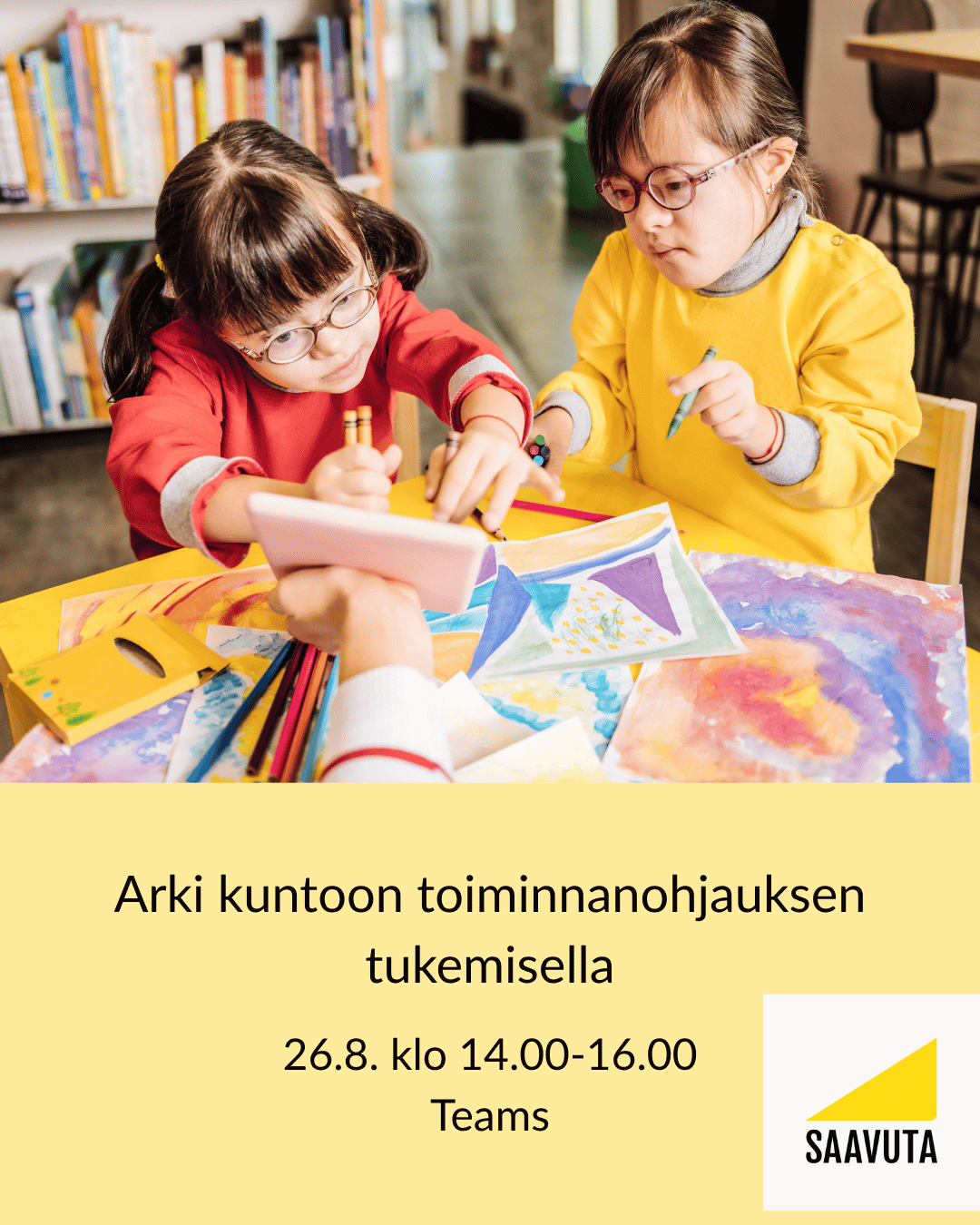 Kaksi lasta värittävät piirustusta.